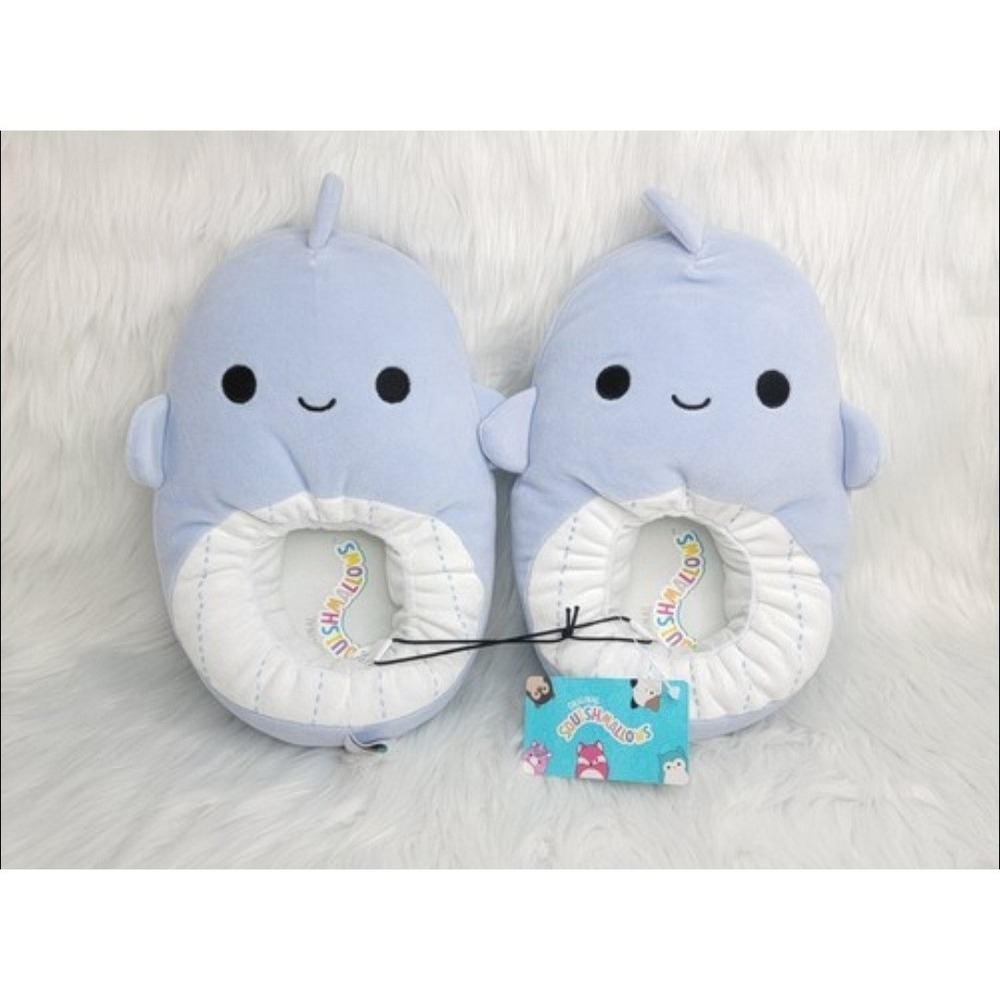 Original Squishmallows Plush Slippers Samir The Blue Whale Kids Size 4-5